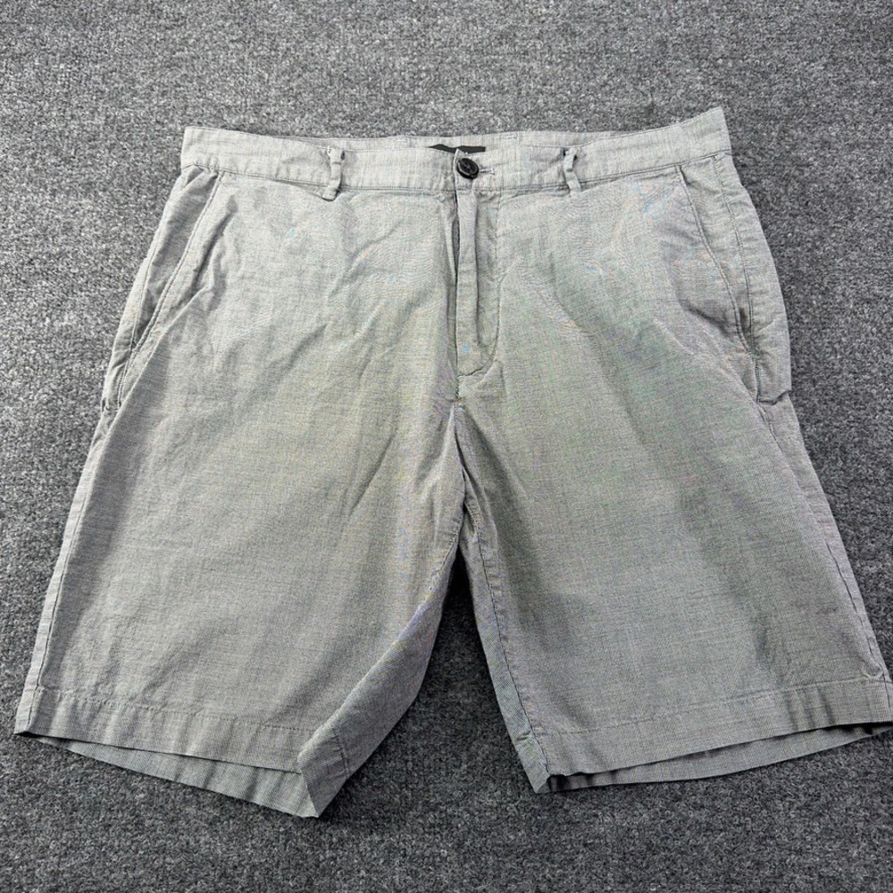 Theory Zaine SO Mini Grid Dobby Shorts Mens 32 Gray Cotton Blend Flat Front